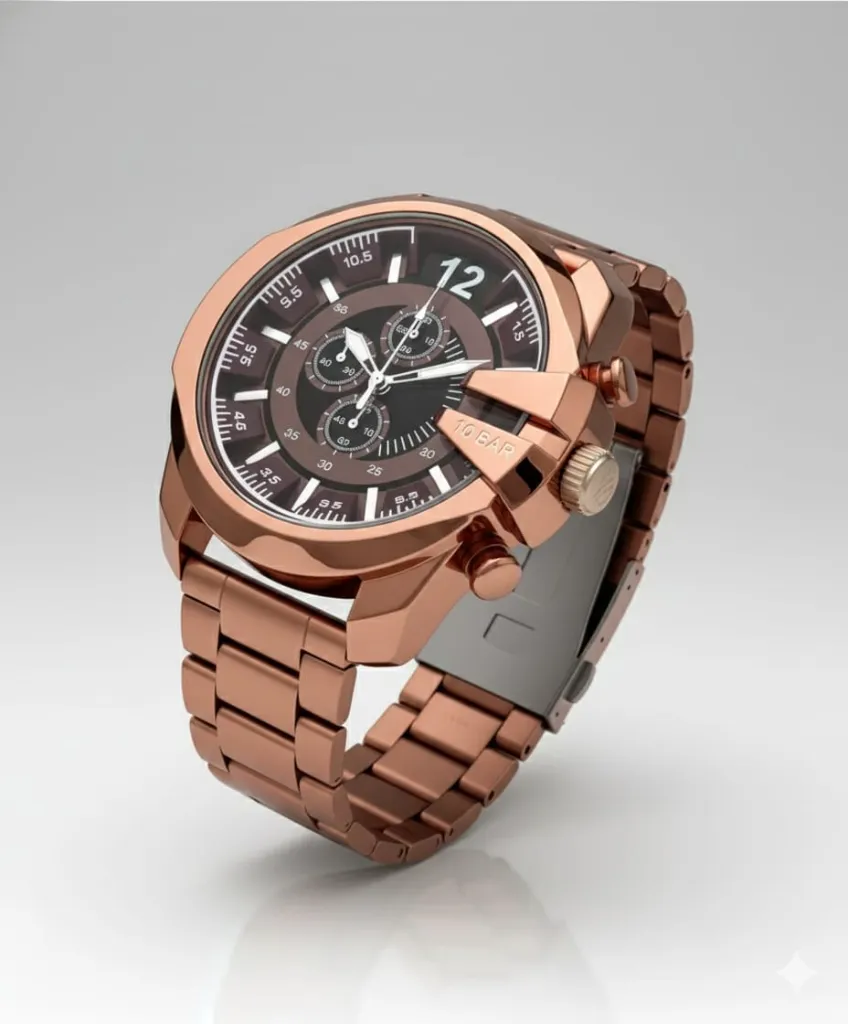 Analog Dial Brown Colour Stainless Steel Strap Chrono Design Dial Wrist Watch For Men 