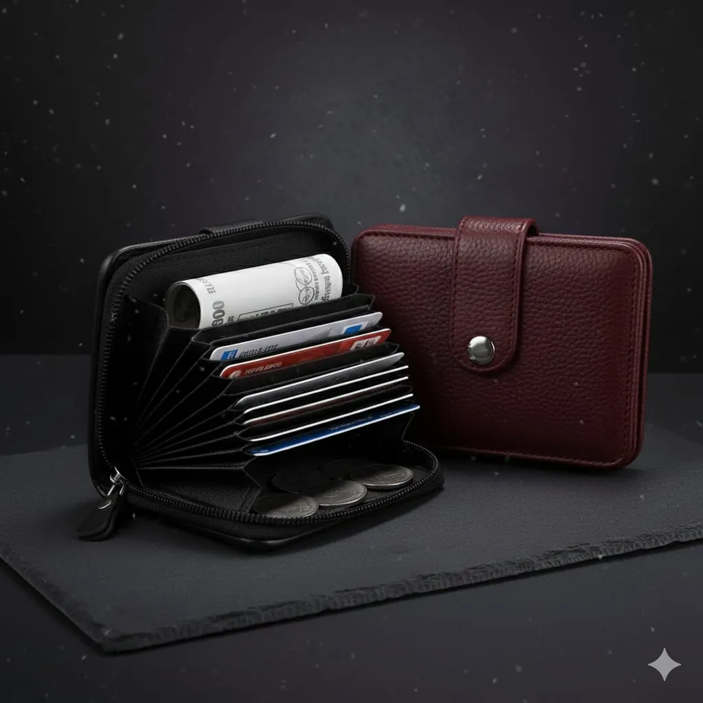 PU Leather 10 Slot Vertical Credit Debit Zipper Card Holder Money Wallet Coin Purse for Men & Women