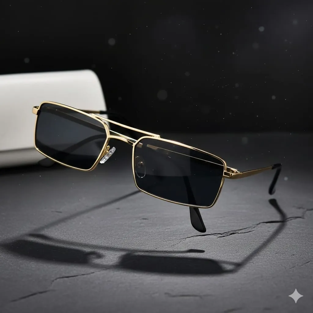 Silver Rectangular Frame Celebrity Inspired [Gift Item] with UV Protected Sunglasses, Goggles for Men & Women