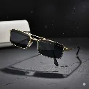 Silver Rectangular Frame Celebrity Inspired [Gift Item] with UV Protected Sunglasses, Goggles for Men & Women