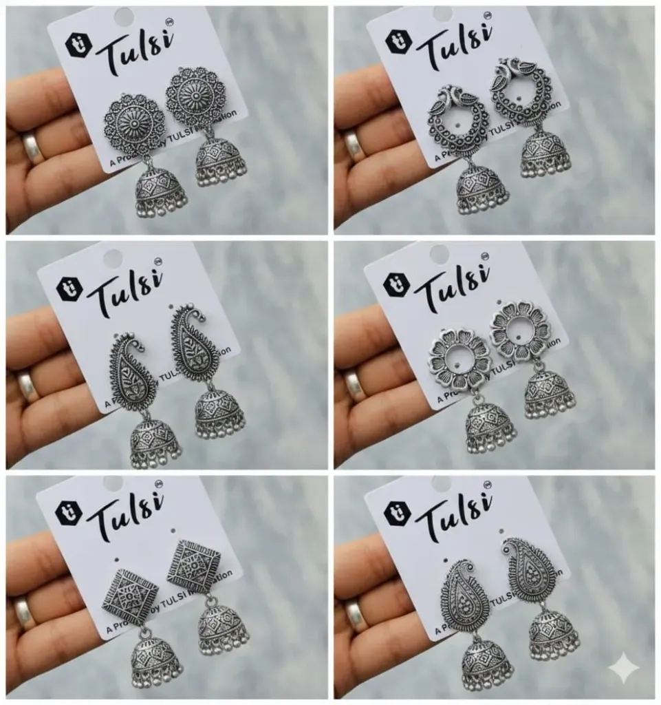 Fresh Vibes Sliver Plated Combo Of 6 Traditional Jhumka Earrings for Women's & girls | 6 Pc as Shown in Image | Light Weight Daily Use Jhumka Navratri specle jhumka | beautiful jhumka