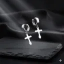 Little Wish Silver Jesus Cross Piercing Stainless Steel Huggie Earring for mens womens