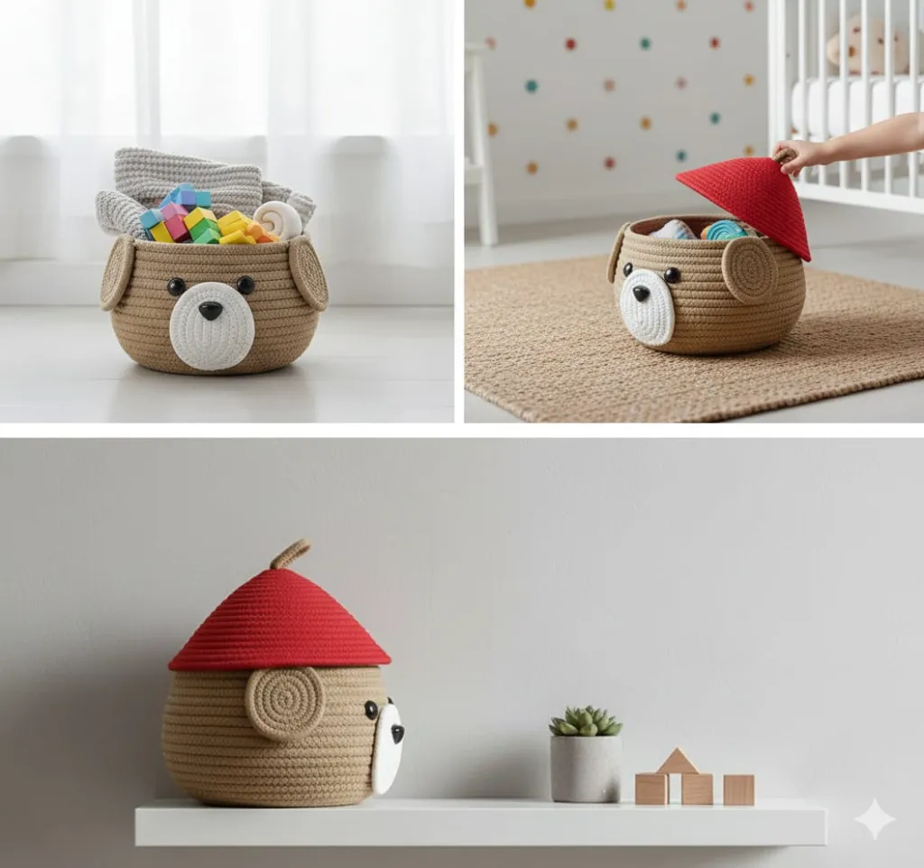 BABELIENE LOVER boho home decor big rope storage book jute fruits planter laundry basket cloth bag kids toy gift hamper baby tray bucket organizer for living room kitchen washroom pack of 1