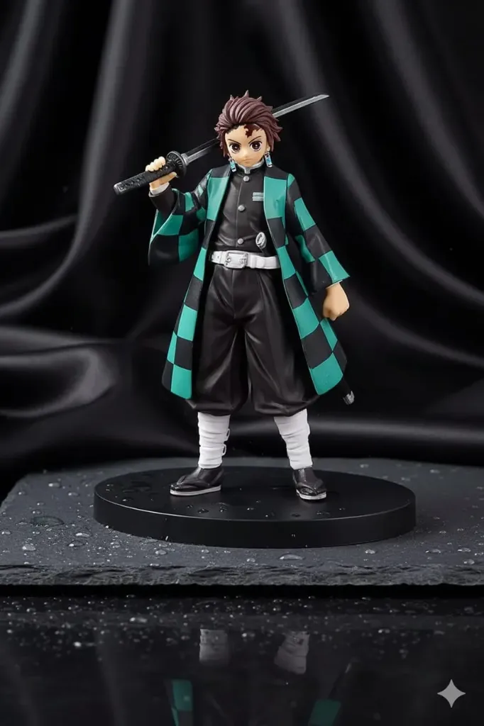 HATAKE Tanjiro Kamado Action Figure – 15CM Demon Slayer Collectible with Katana & Base Stand PVC anime figurine Black & green haori model - Anime hero display piece