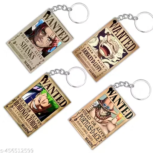 One Piece Anime Printed Acrylic Keychains | Pack of 4 | Trendy Key Rings for Car, Bike, Scooty & Bag | Perfect Gift for Anime Lovers