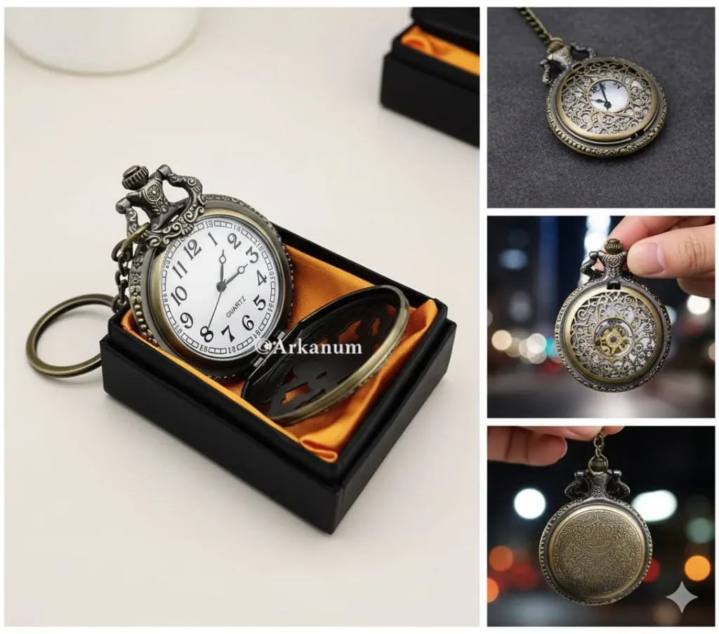 [A00064] Anime One Piece theme bronze metal pocket watch keychain (Pack of 1)