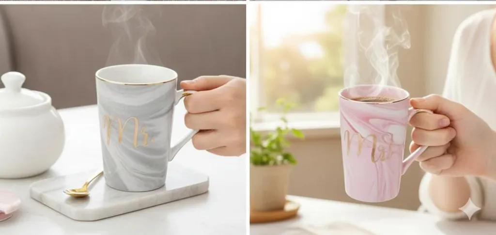 Mr and Mrs Coffee Mugs, Wedding Gifts for Couple/Bride and Groom, Ceramic Marble Cups for Bridal Shower Engagement Wedding, Married Couples Anniversary
