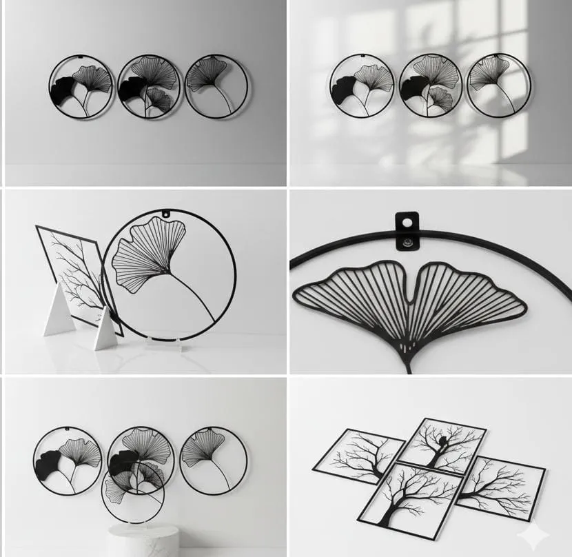 LUXURY 3 Pieces Leaf | Wall Hanging Art Decoration Item for Living Room, Bedroom, Drawing Room, Dining Room & Office (Black) (Big Size Home Decor)